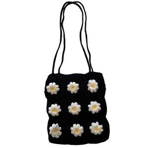 New Hot Topic White Daisy Crochet Tote Bag Black